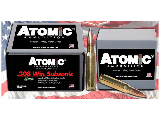 Get Atomic Ammunition Match Subsonic 308 Winchester Ammo 175 Grain Sierra MatchKing Jacketed Hollow Point Box of 100 Online